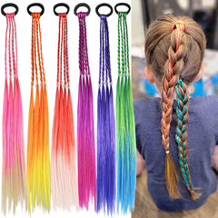 Generic girls rainbow braids ponytail extensions for colorful party and daily wear.