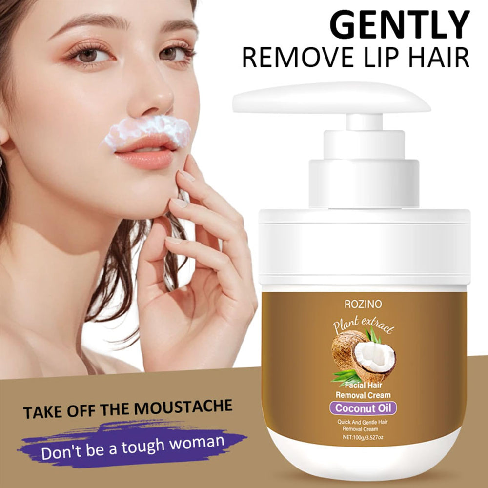 Generic hair remover application on face highlights aloe soothing properties for sensitive skin.