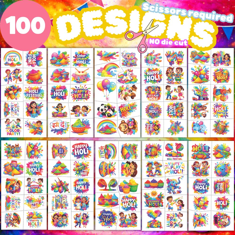 Generic Holi Day tattoos provide colorful decorations for Indian festivals
