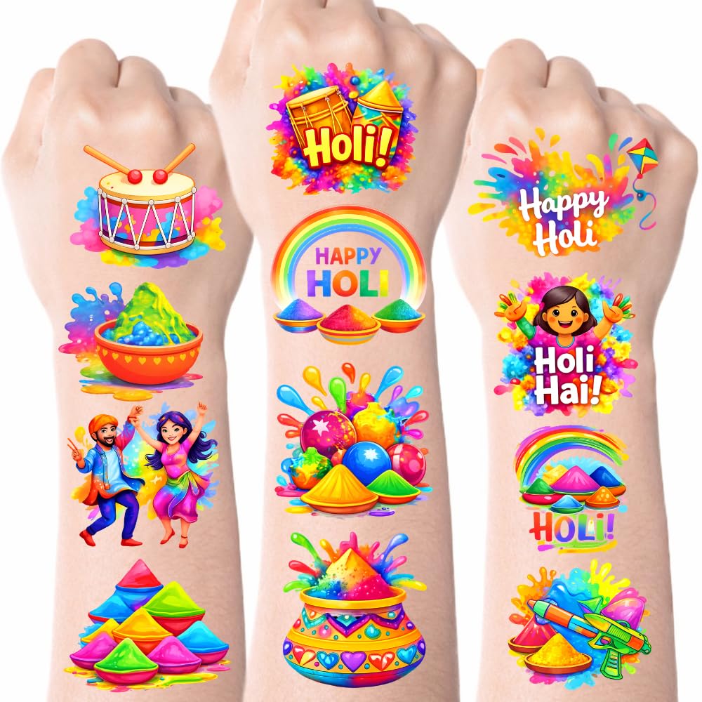 Generic Holi Day tattoos with vibrant designs for party favors