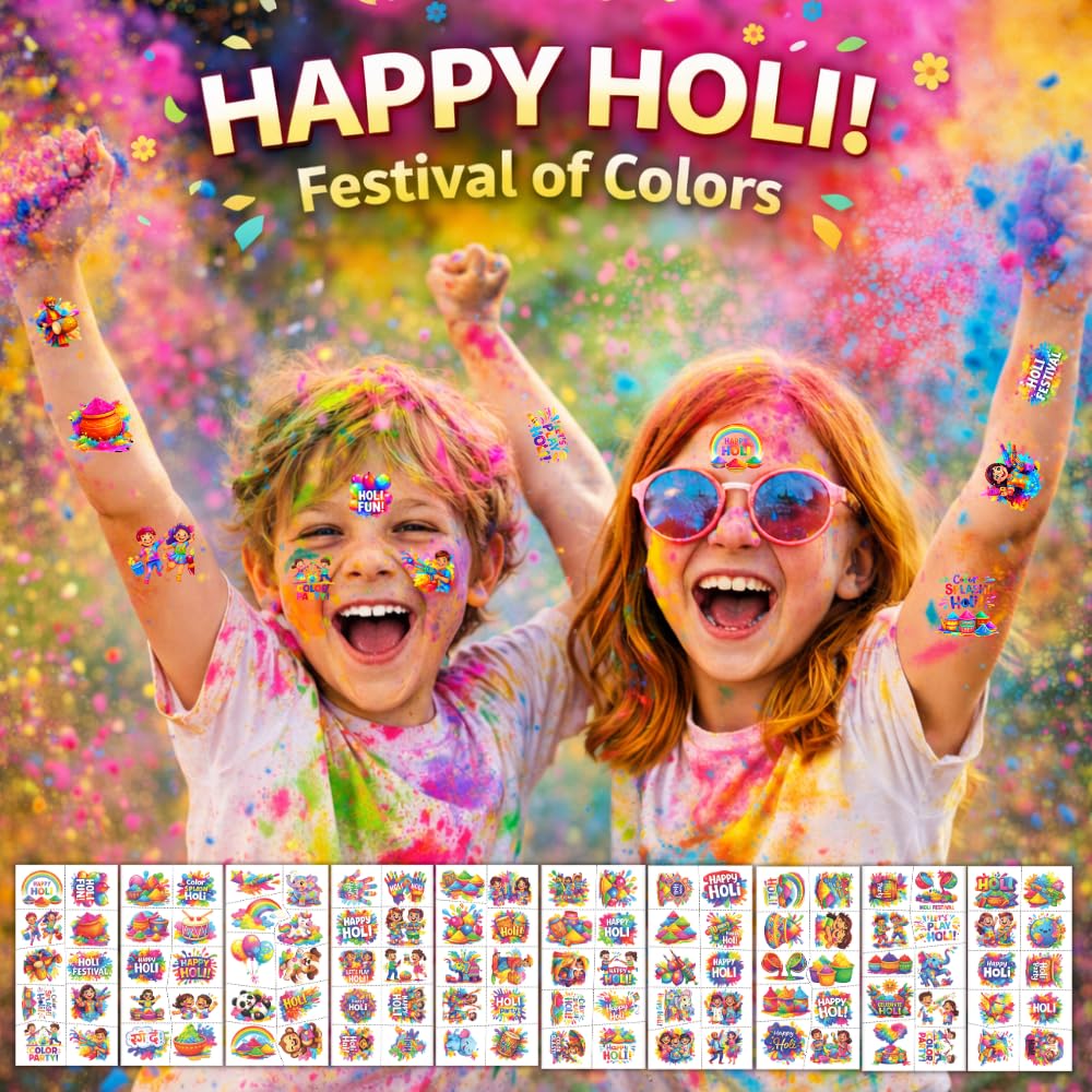Generic Holi Day tattoos celebrate Indian festival gatherings