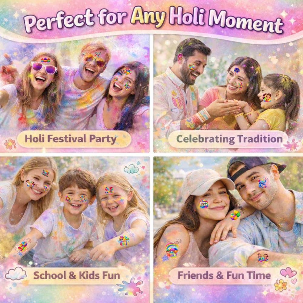 Generic Holi Day tattoos are a party-favor collection for celebrations