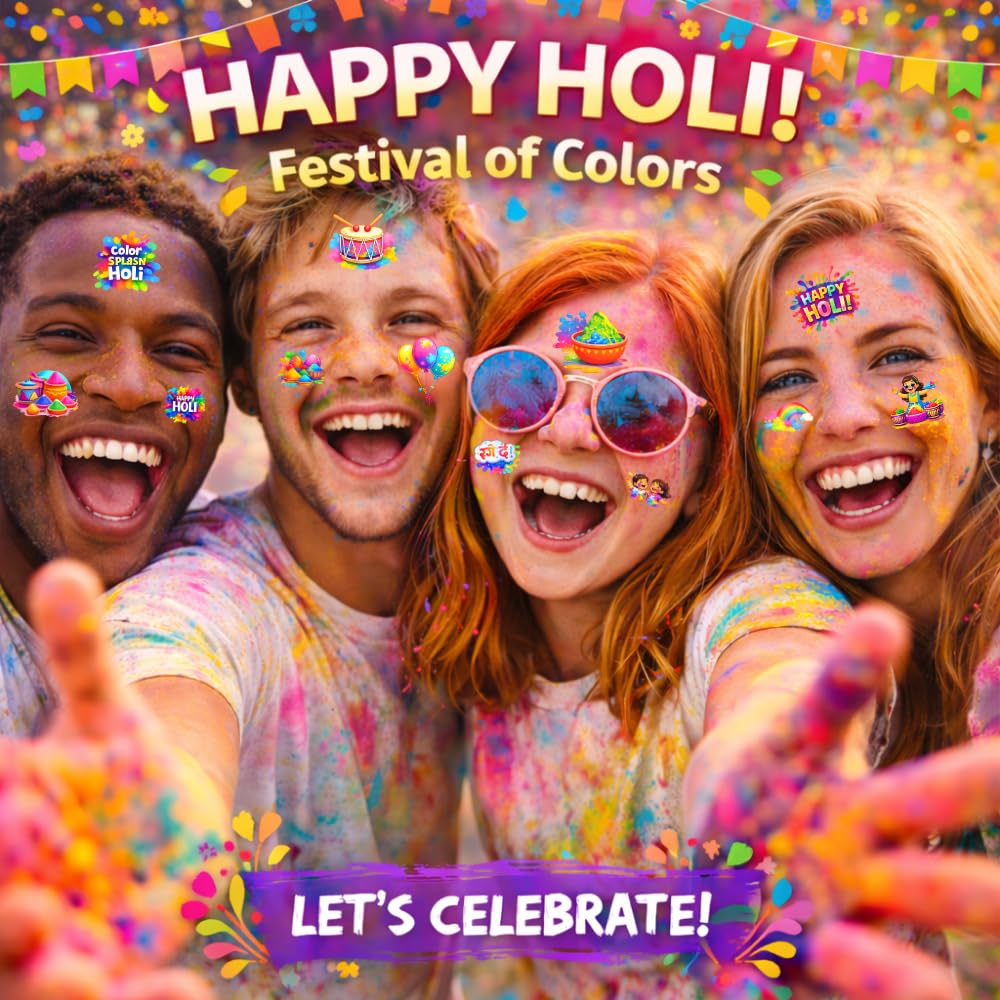 Generic Holi Day tattoos suitable for women and men at Holi events