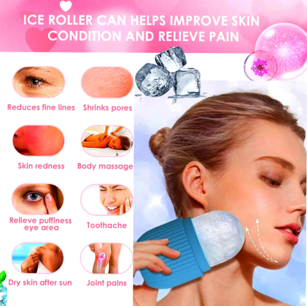 Generic silicone ice roller set with pink, purple, and blue colors for a full routine.