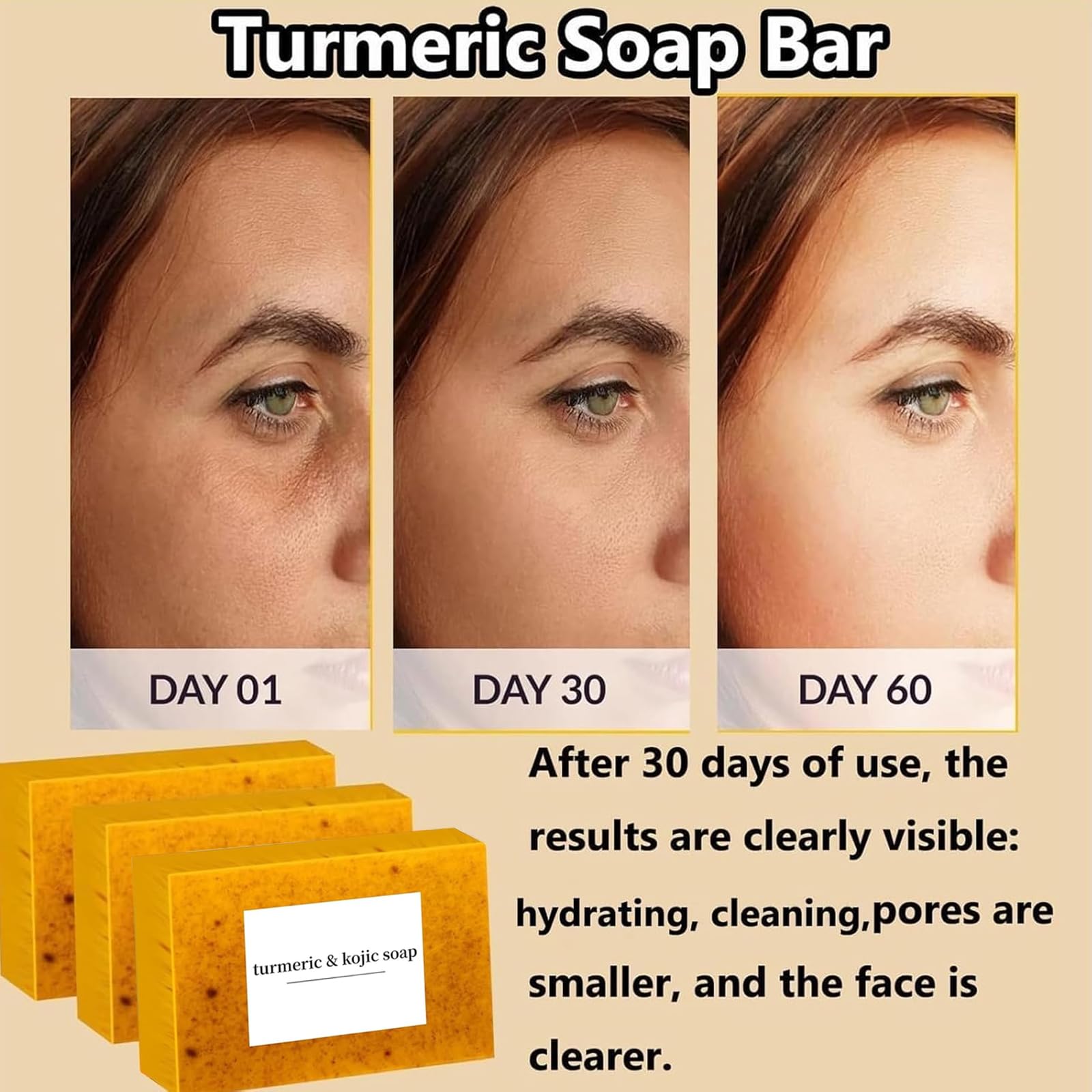 Generic Lemon Turmeric Kojic Soap bar closeup with natural ingredients for all skin types