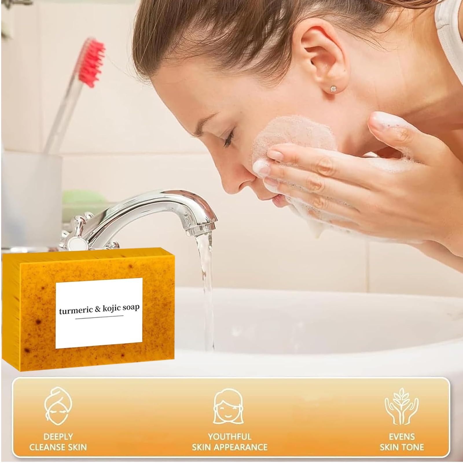 Generic Lemon Turmeric Kojic Soap exfoliating particles provide gentle skin polishing