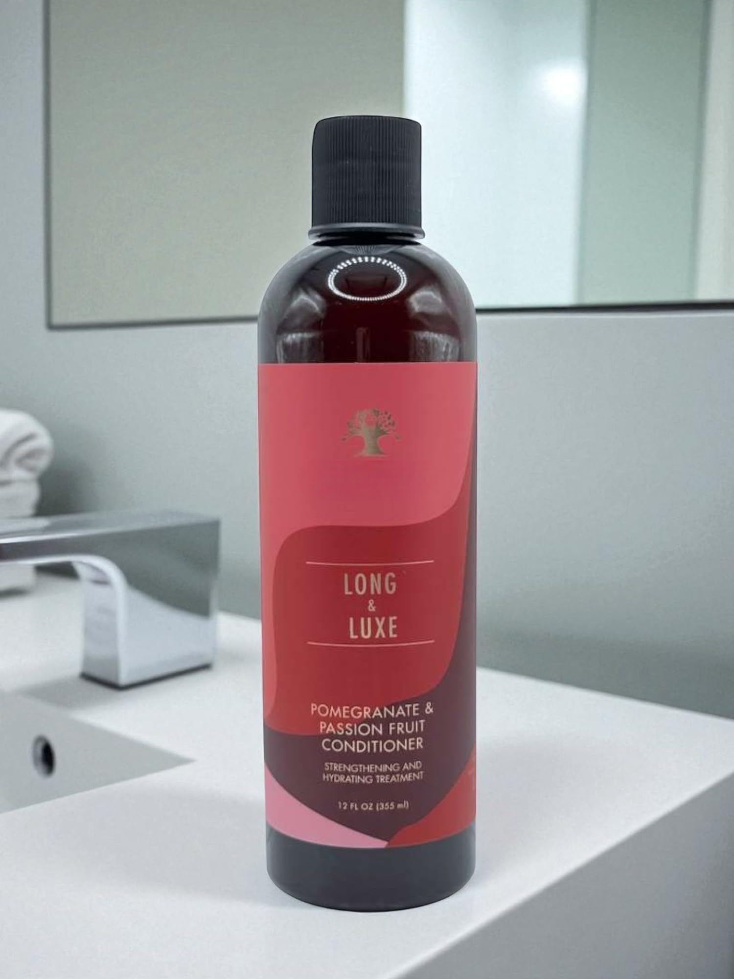 Generic Long and Luxe packaging box display emphasizes value and 12 oz bottles.