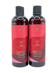 Generic Long and Luxe shampoo bottle top view highlighting sulfate-free formula for gentle cleansing.