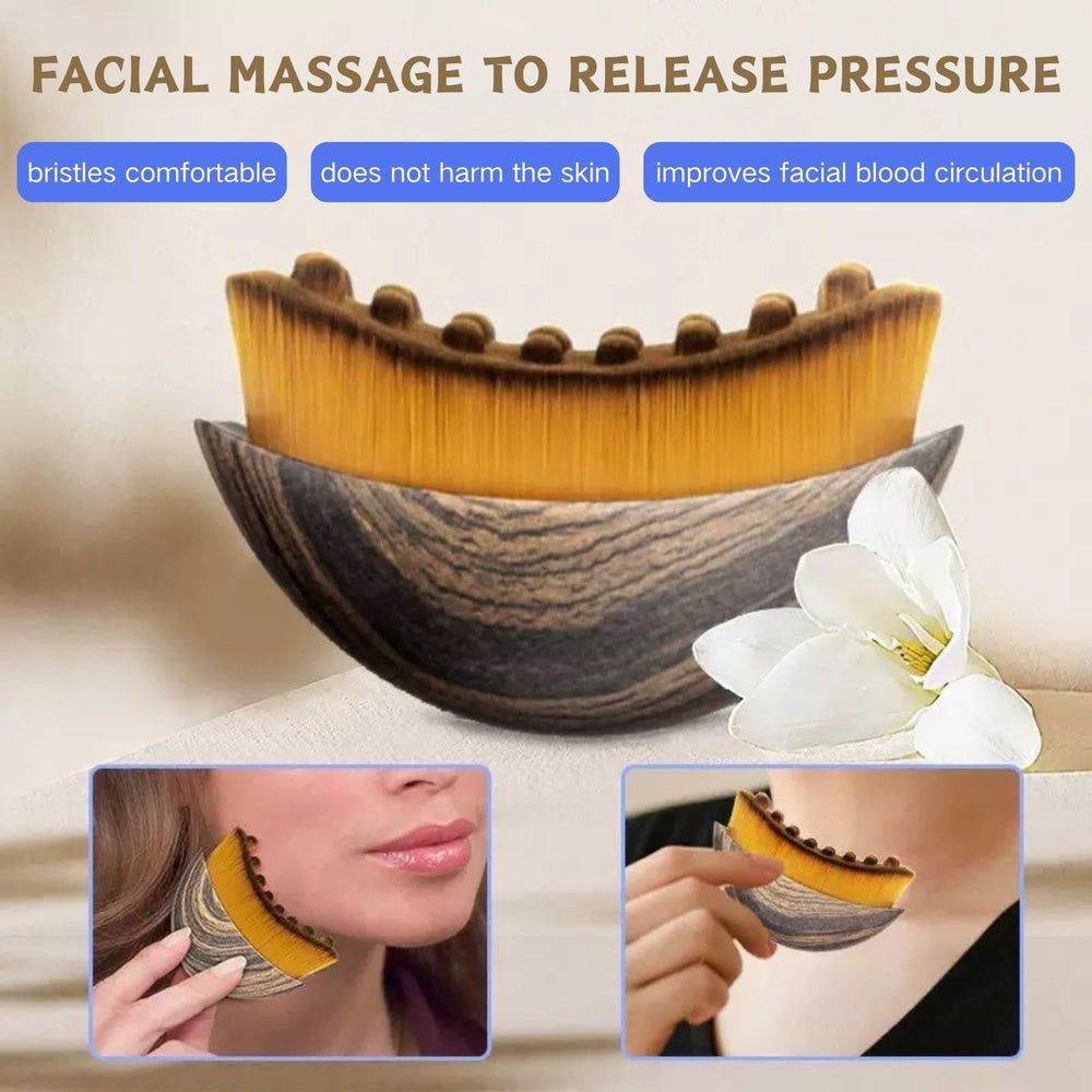 Generic lymphatic contour face brush in-use with serum for enhanced absorption.