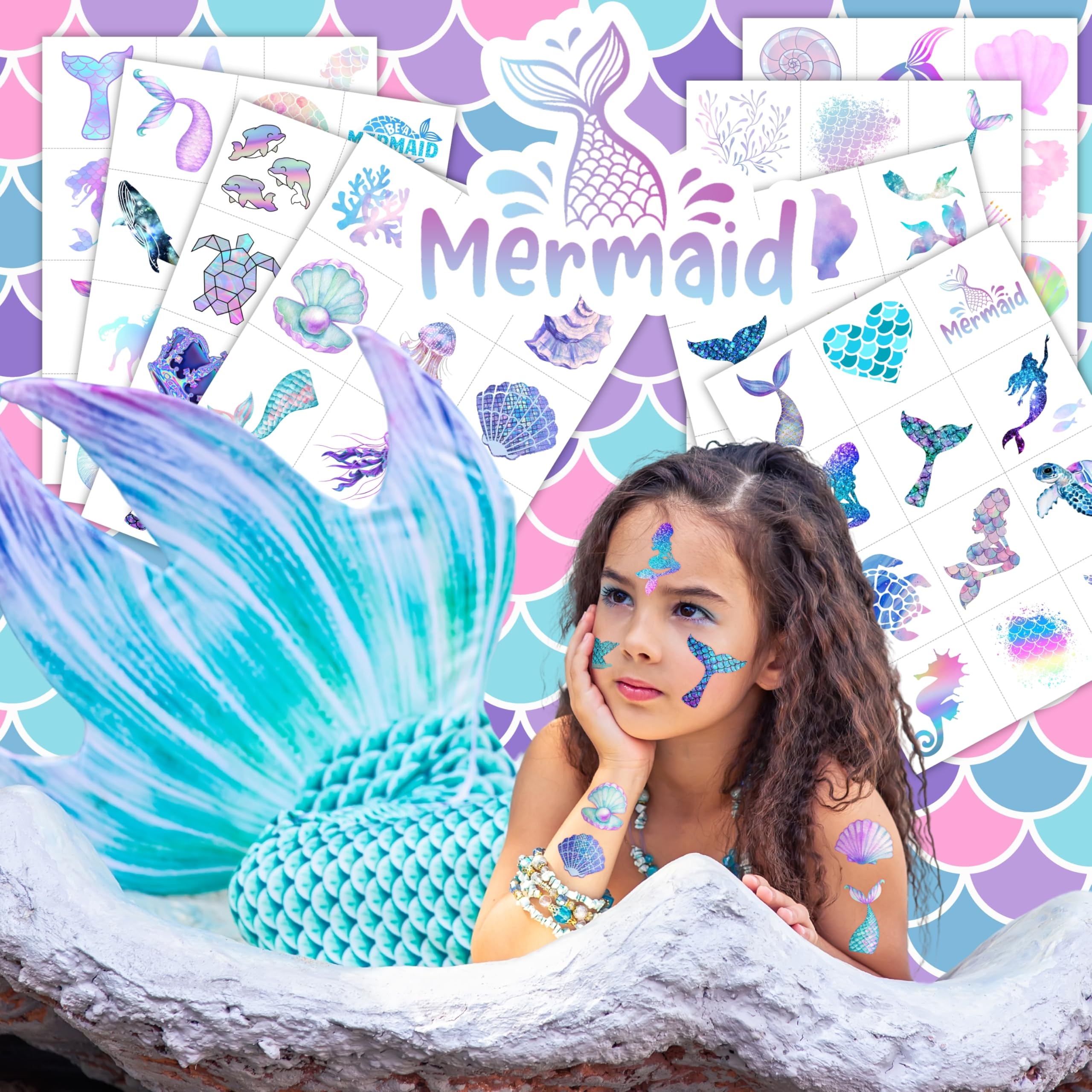 Generic Mermaid Tattoos seashells and coral motifs for ocean-themed celebrations.