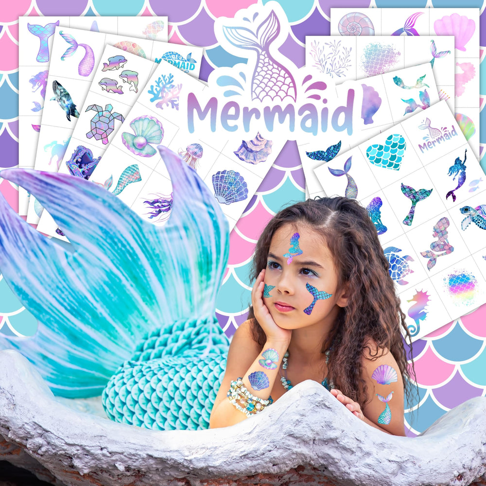 Generic Mermaid Tattoos seashells and coral motifs for ocean-themed celebrations.