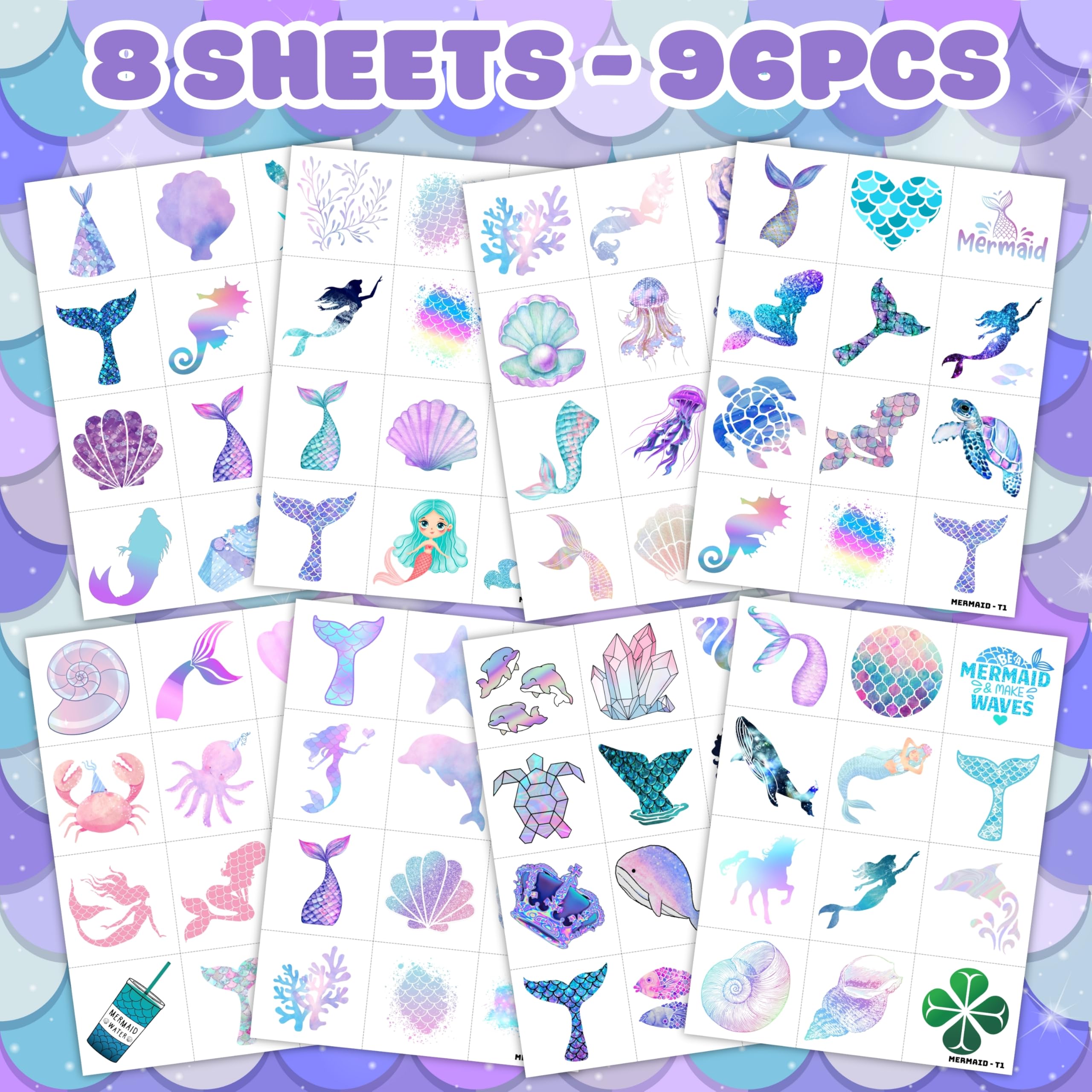 Generic Mermaid Tattoos pink mermaids for cute laptop and backpack decorations.