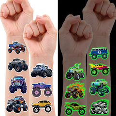 Generic Monster Truck tattoos design close-up highlights colorful designs for kids