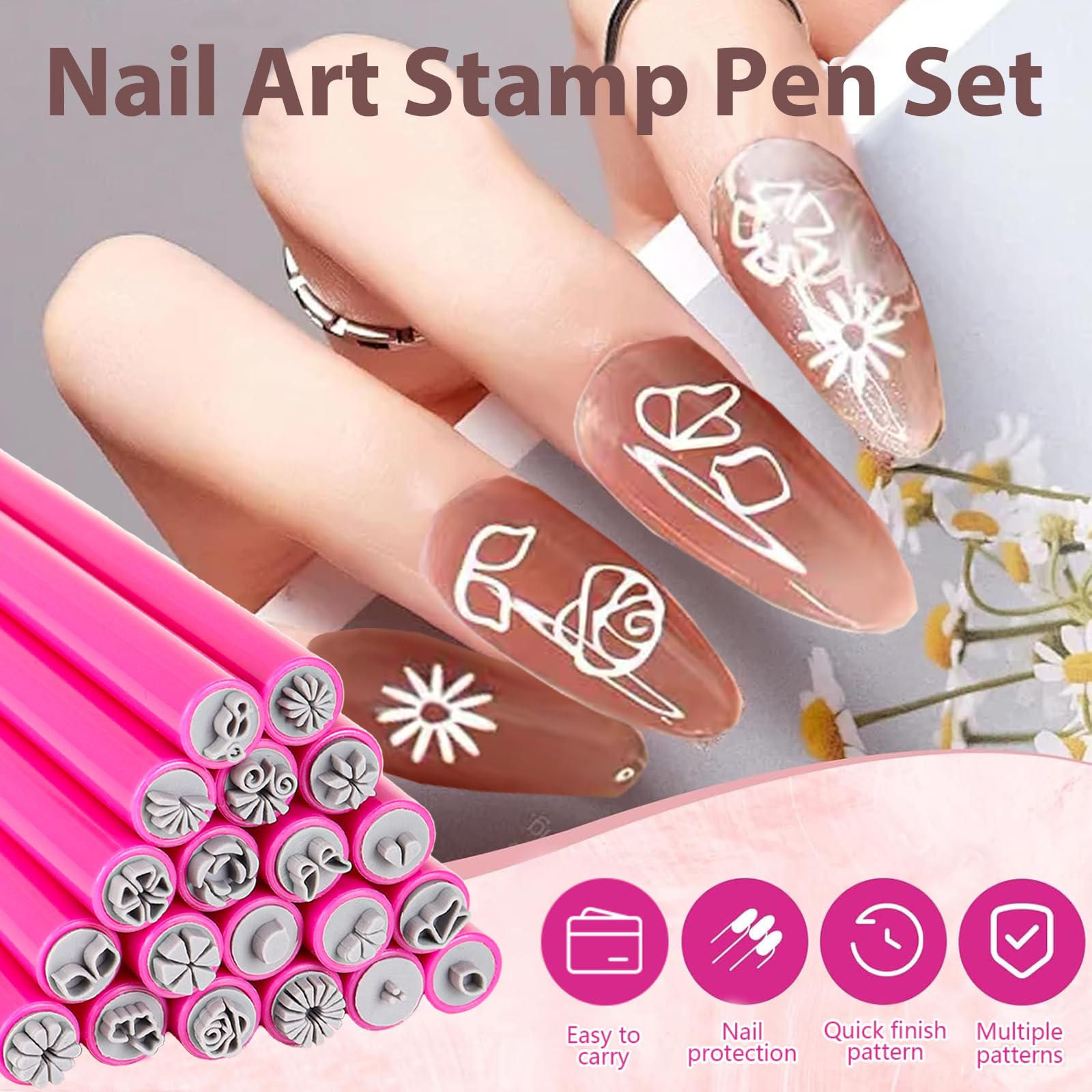 Generic Nail Art Stamp Pen geometric-pattern close-up showing clean lines for modern designs.