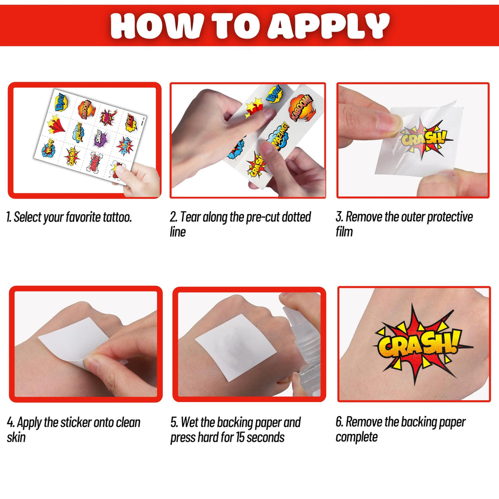 Generic Party Favors: hero tattoos enhance goody bags and celebrations.