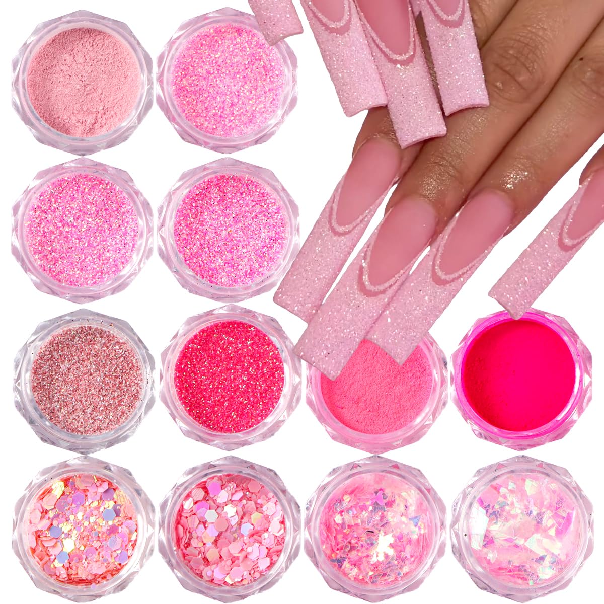 Generic polvo rosado para uñas en frasco claro, ideal para brillo suave.