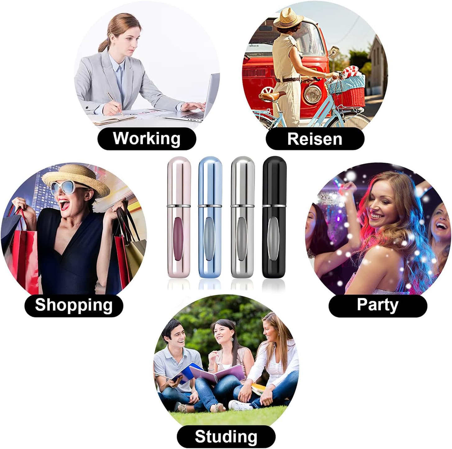 Generic portable perfume sprayer fits in pocket for on-the-go touch-ups