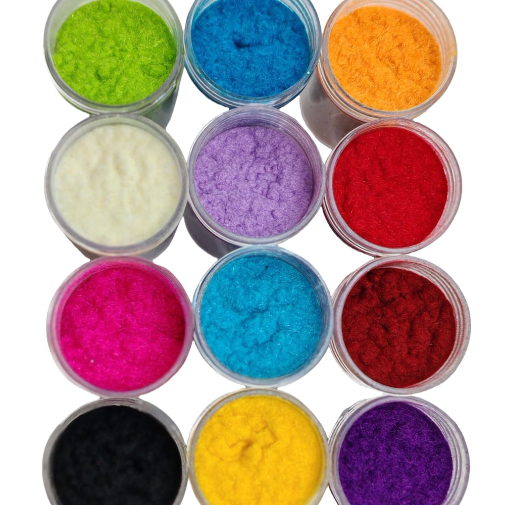 Polvo velloso para arte y manualidades con acabado texturizado.
