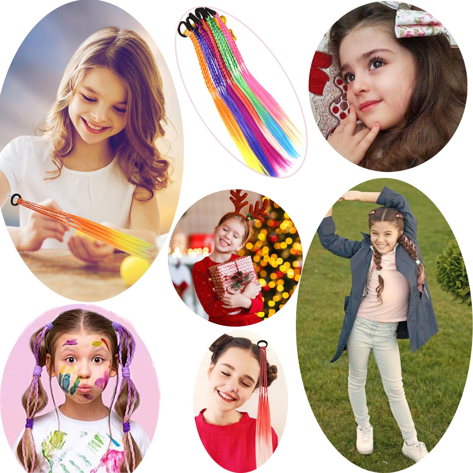 Generic rainbow braid length 15.3 inches, adjustable to fit your girl's hair.