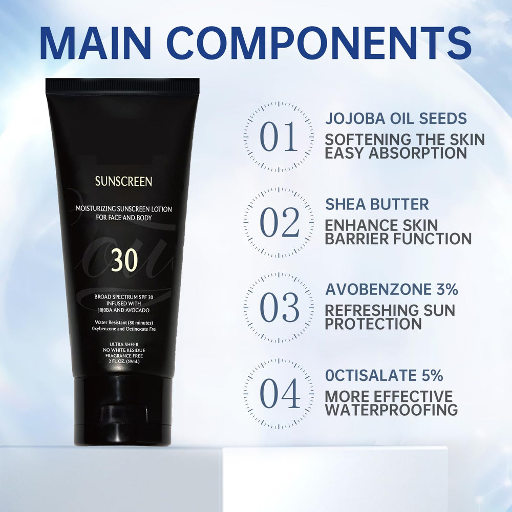 Genérico protector solar, enfoque ingredientes naturales con jojoba y manteca.