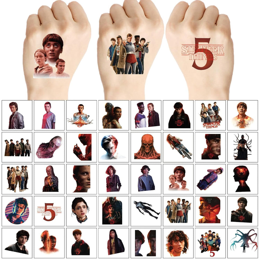 Hojas de 5x5 cm con diseño Stranger Things para brazos y piernas