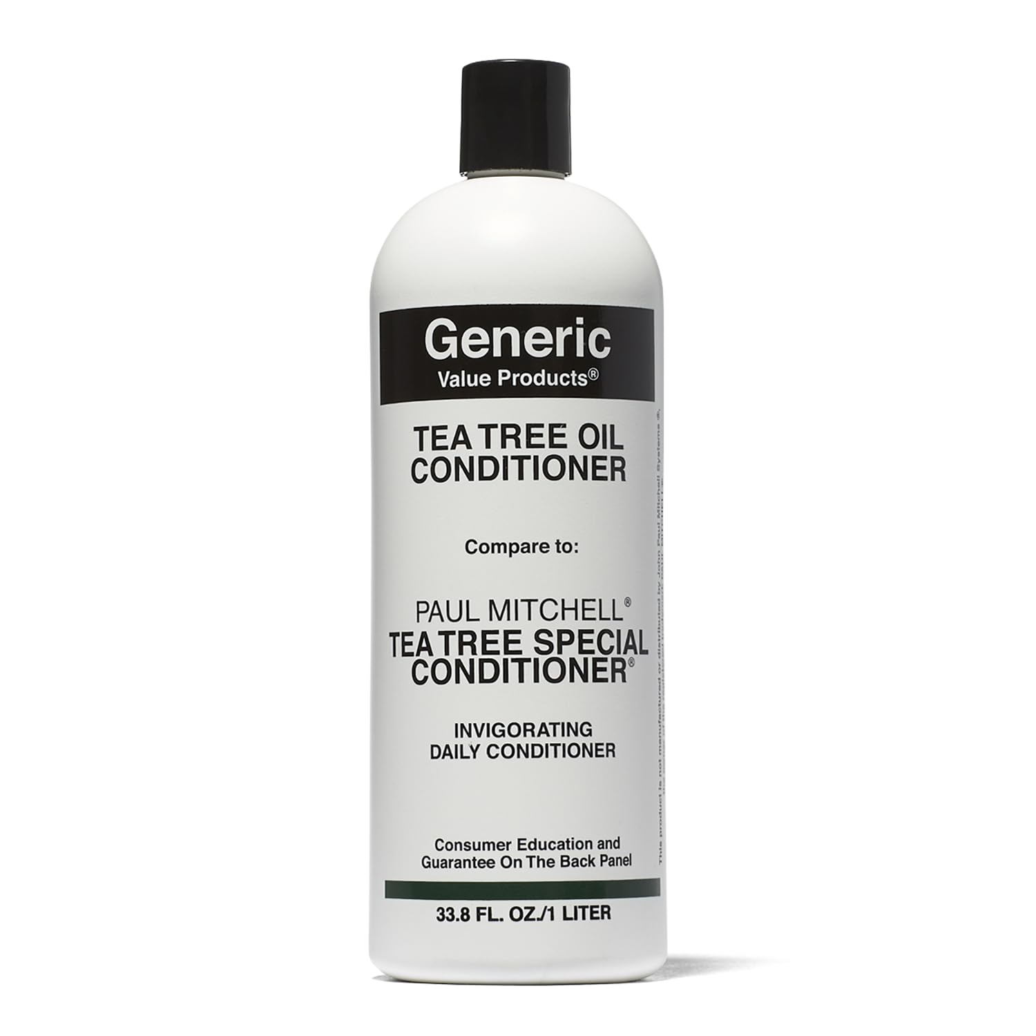 Generic Value Products Tea Tree Oil Conditioner bottle highlighting shine and detangling.