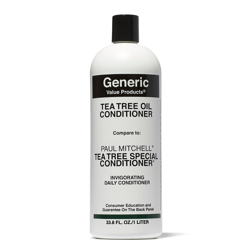 Generic Value Products Tea Tree Oil Conditioner bottle highlighting shine and detangling.