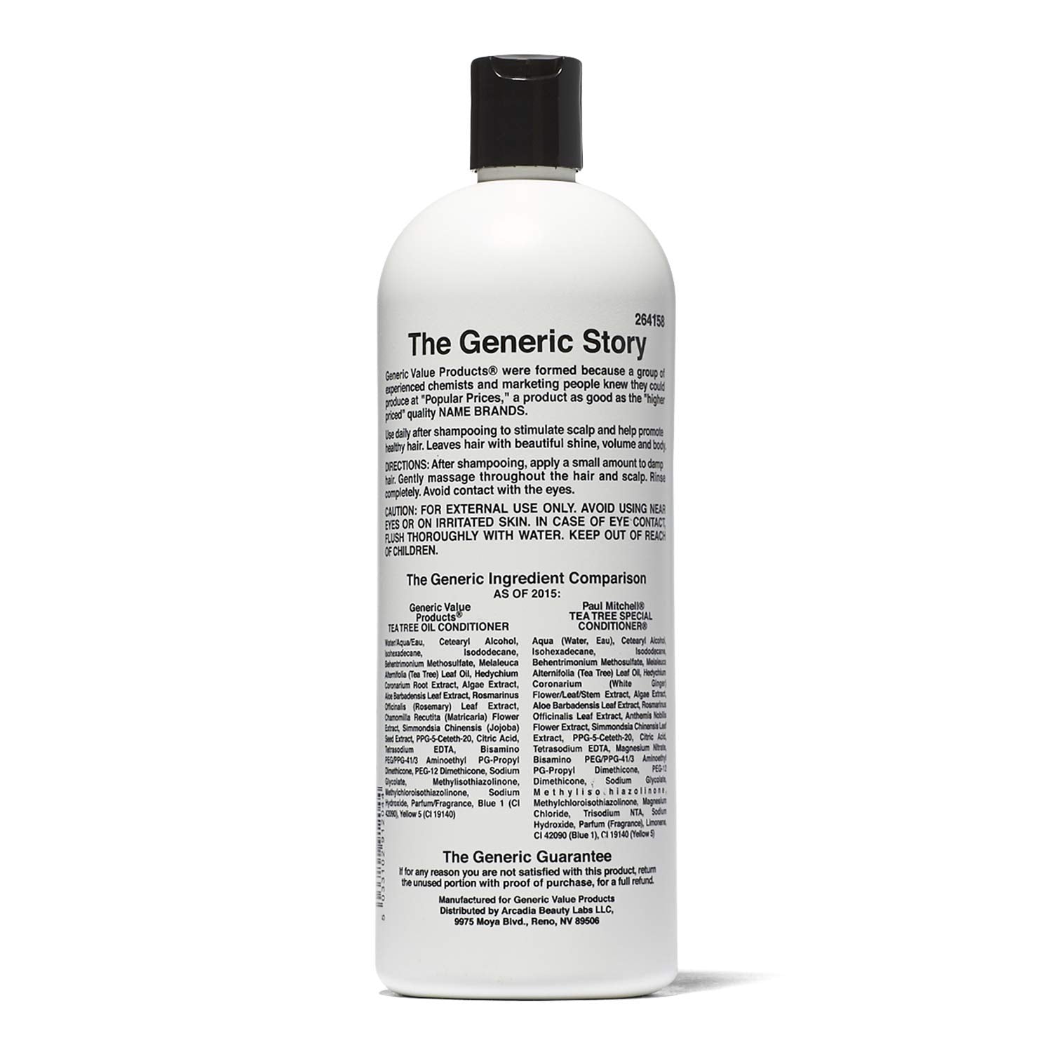 Closeup of the conditioner label emphasizing refreshing tea tree aroma and daily use benefits.