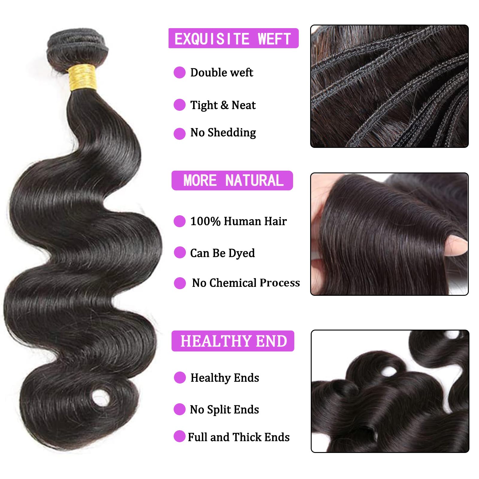 Generous Bundles natural black color shines with realistic texture.
