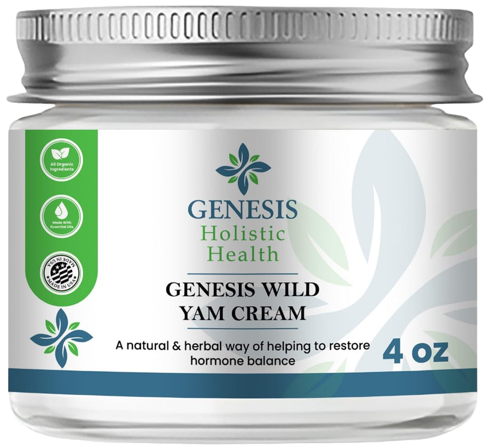 Genesis Wild Yam Root Cream bottle showcasing quick absorbing hydration for daily skin comfort