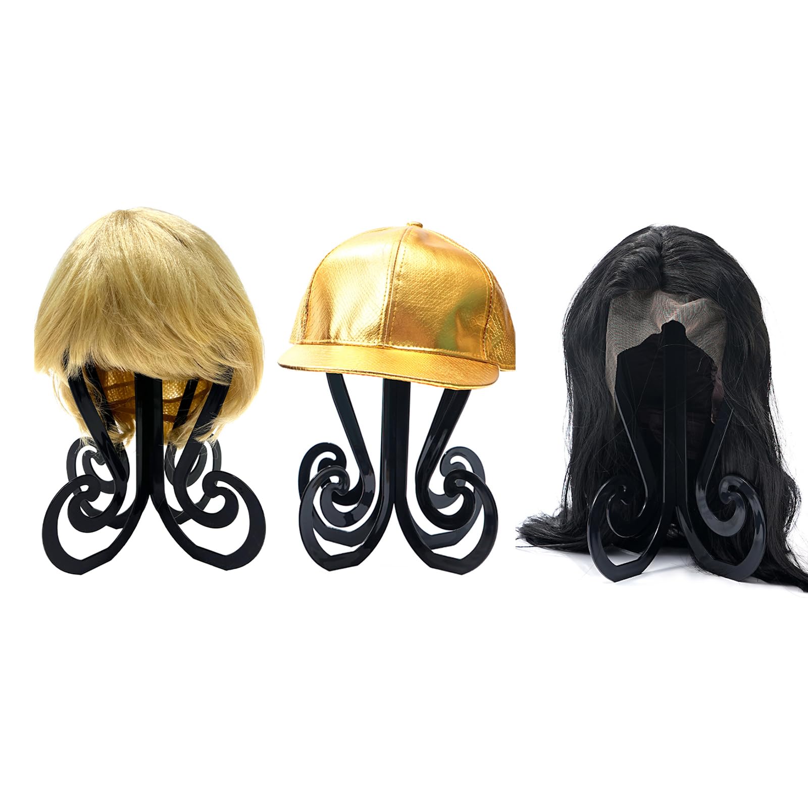 GenmeiFBH black plastic wig stand highlighting sturdy material and durable display.