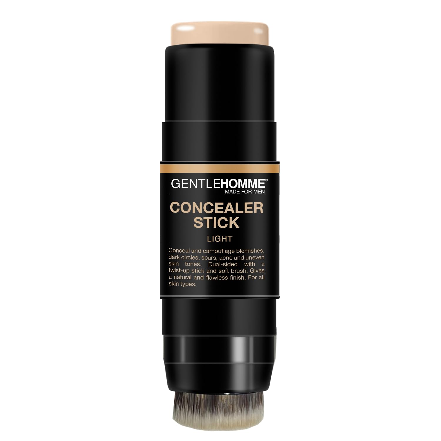Gentlehomme concealer stick application demonstrates precise dab for even coverage.