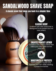 Gentleman Jon sandalwood shaving soap bar, soothing scent and skin protection.