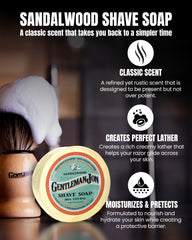 Gentleman Jon sandalwood soap creates a rich lather for moisturized, protected skin.