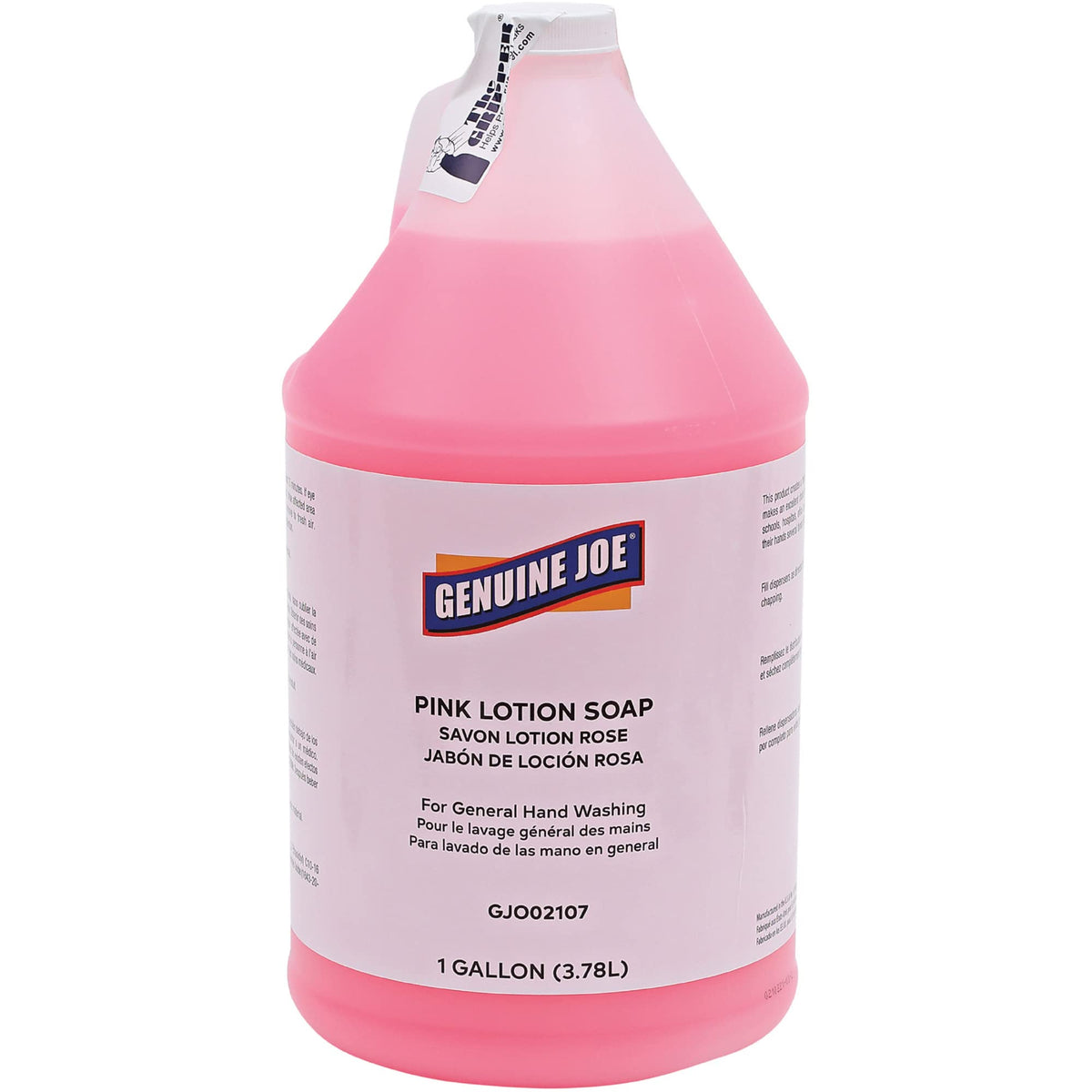 Genuine Joe Jabon Loción Rosa en botella de galón lista para rellenar dispensadores