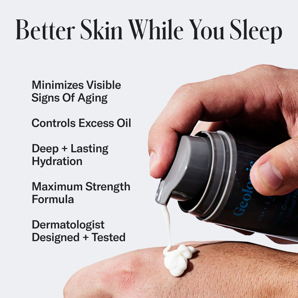 Geologie retinol night cream supports overnight skin renewal and oil control