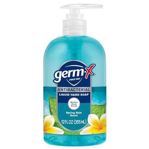 Germ-X jabón con fragancia lluvia primaveral para un lavado refrescante.