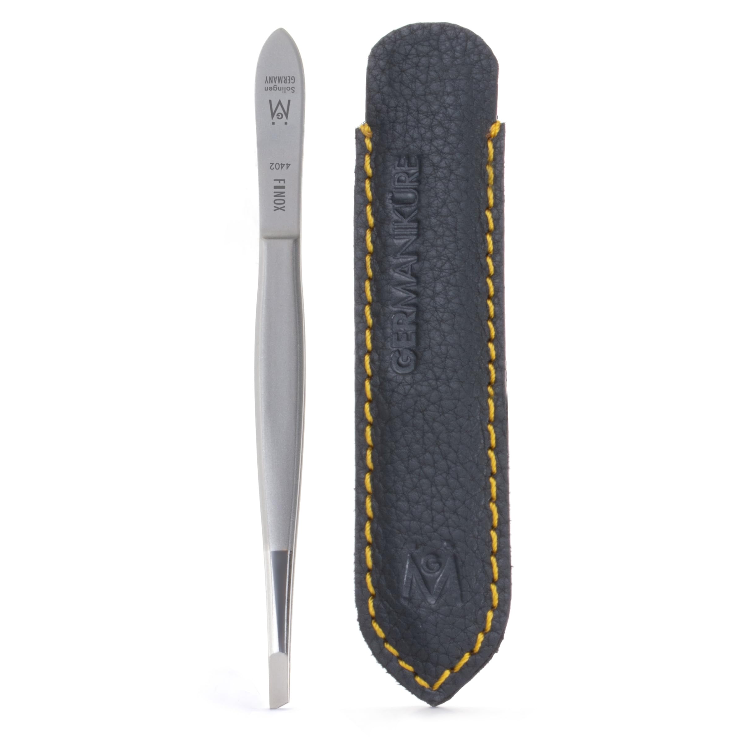 GERmanikure slanted tweezers in a leather case for precise on the go grooming