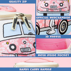 Close-up shows front pink Snoopy design adding cute packing charm