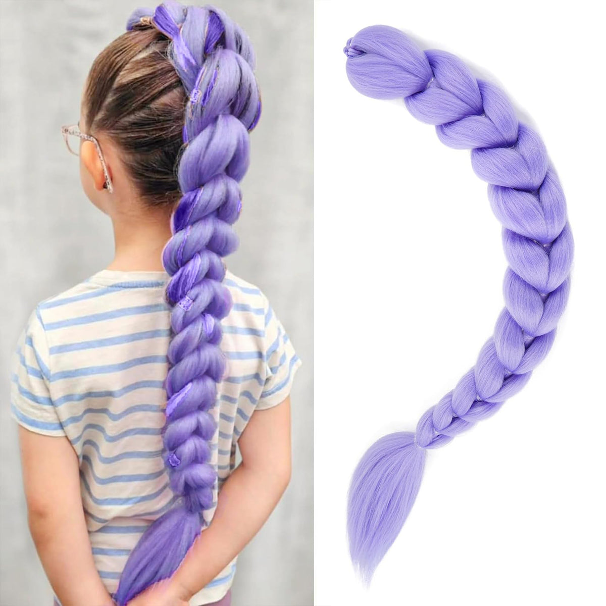 GetGal 28-inch purple braiding ponytail blends with natural hair for cosplay