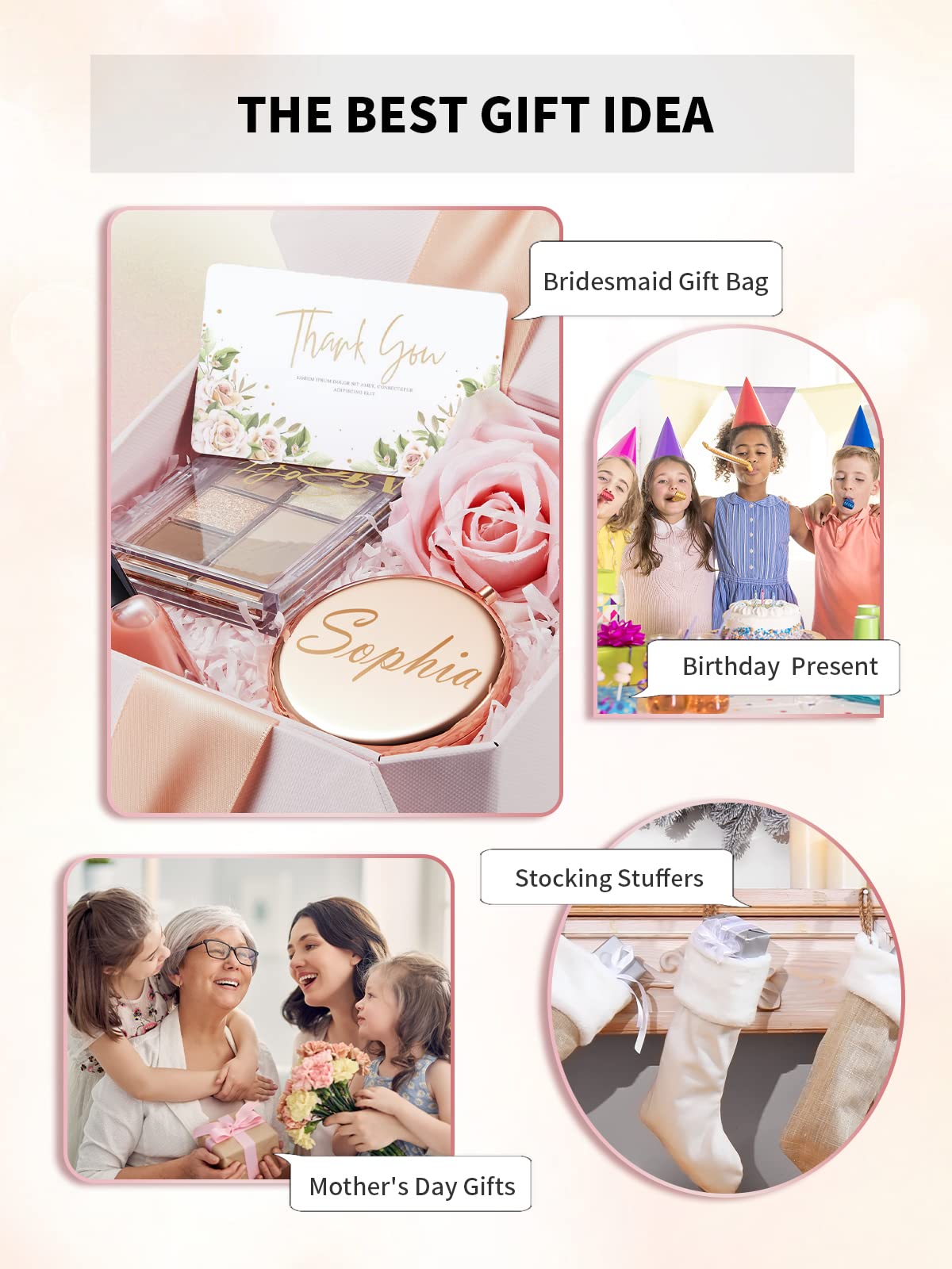 Getinbulk bridesmaid gift idea rose gold compact mirror with customization