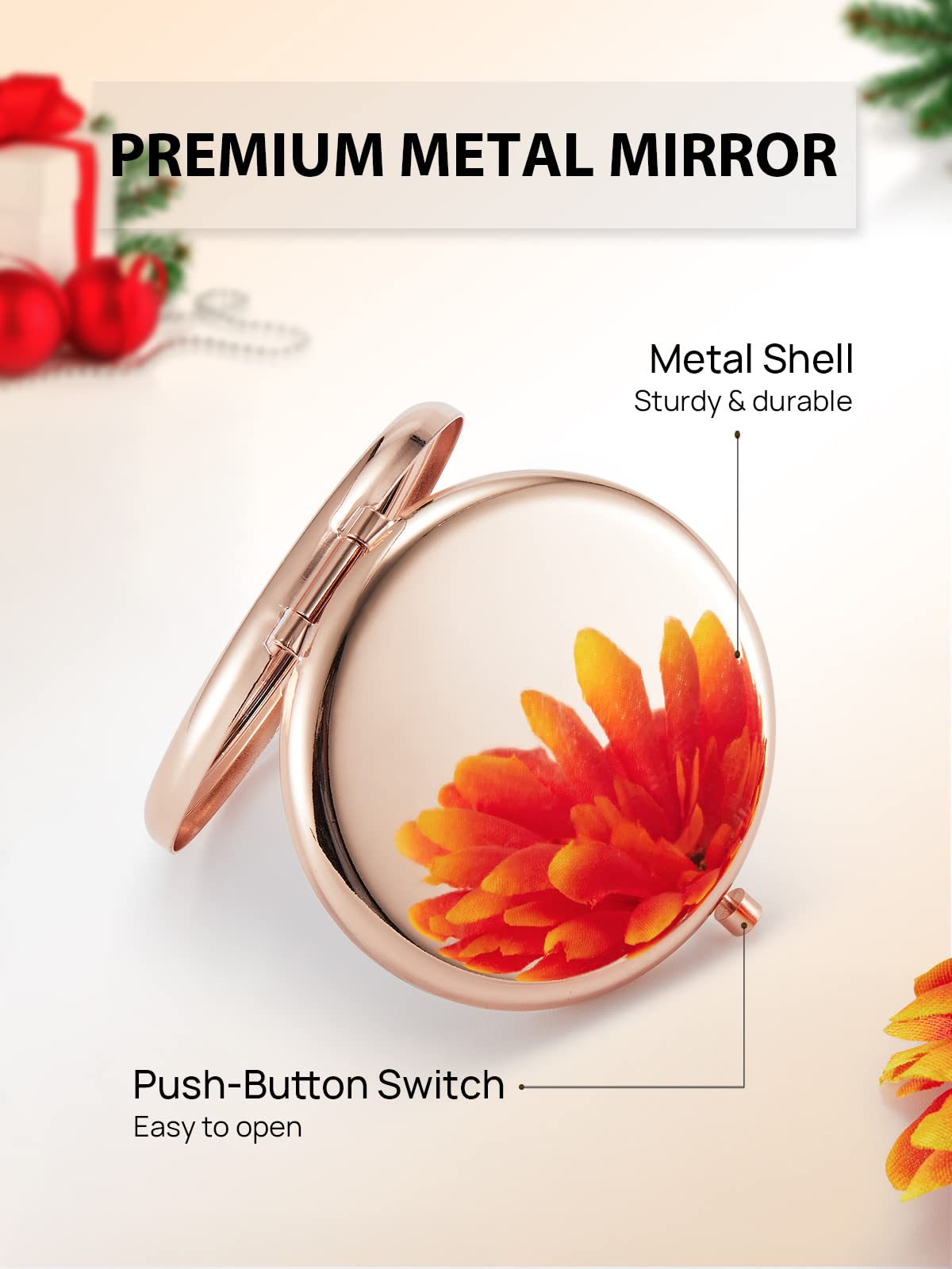 Getinbulk metal shell compact mirror rose gold open and ready to use