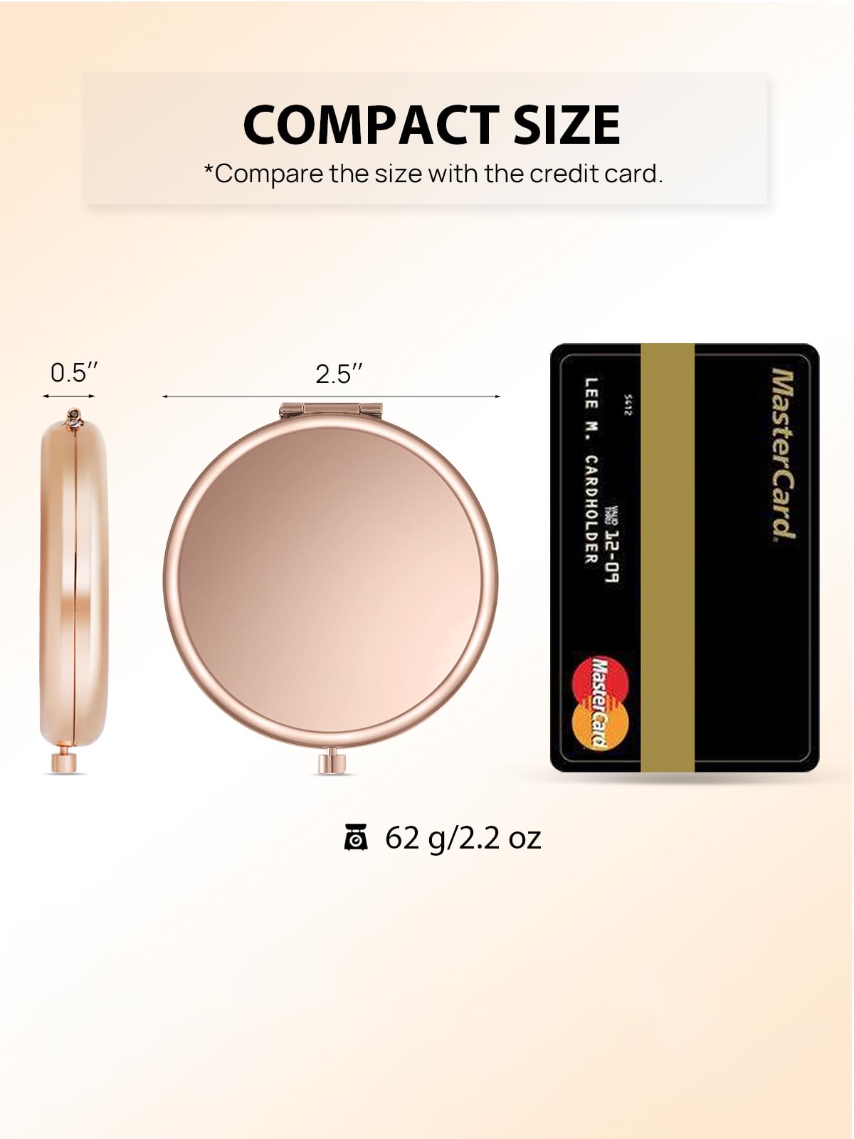 Getinbulk compact purse mirror rose gold open with 1X magnification