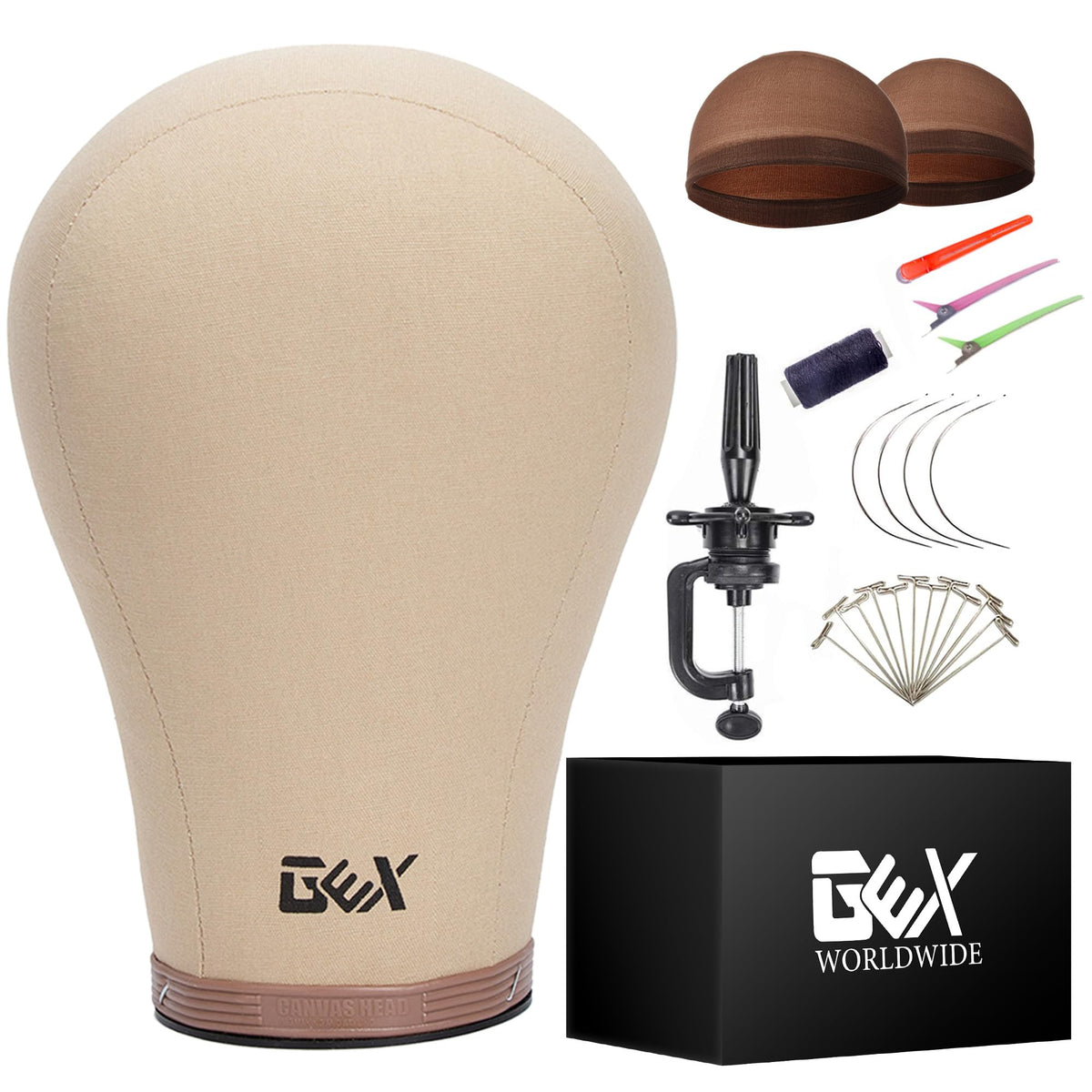 GEXWORLDWIDE cork canvas head 22 inch front view for stable wig display.