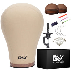 GEXWORLDWIDE cork canvas head 22 inch front view for stable wig display.