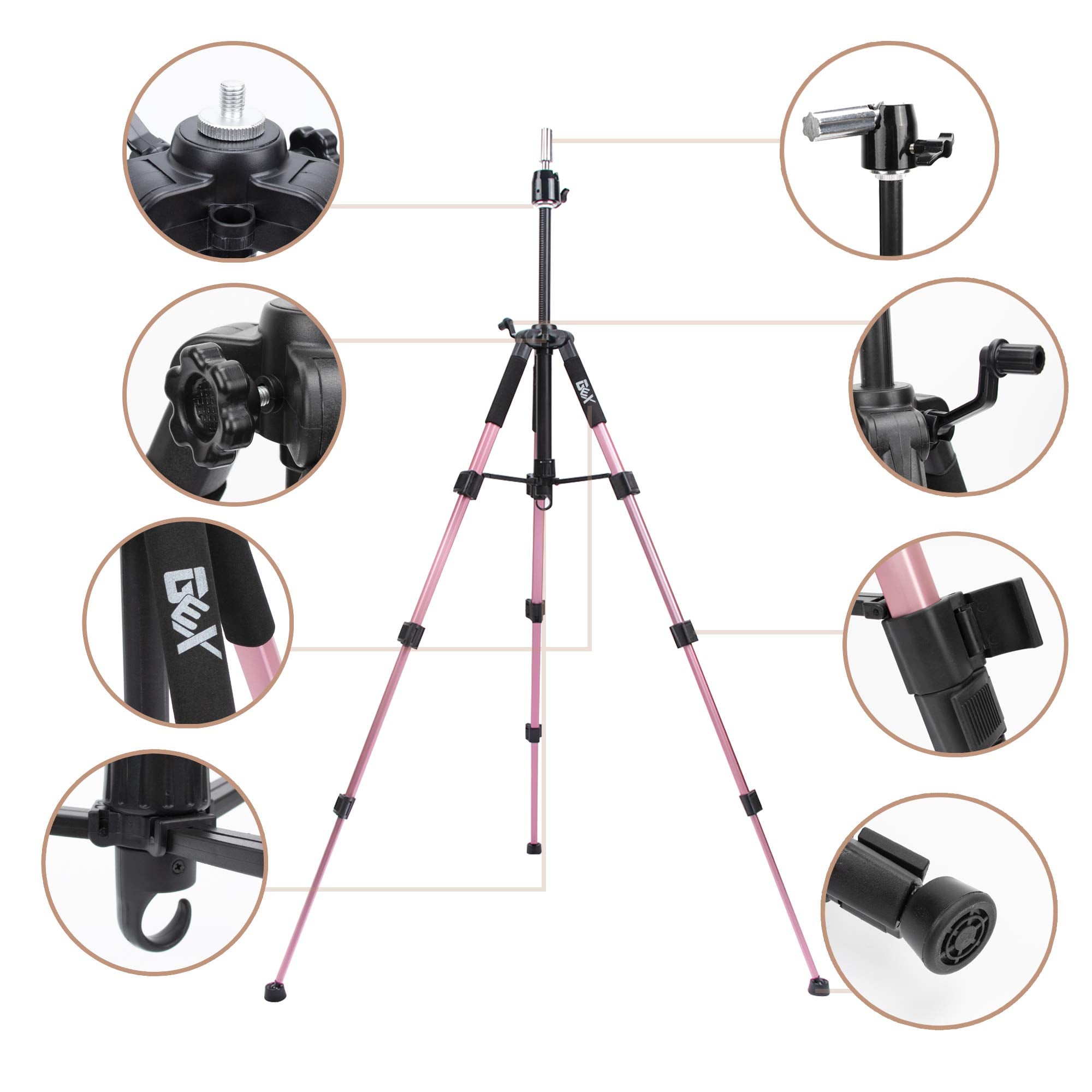 GEX aluminum tripod frame delivers lightweight durability for professional or home use.