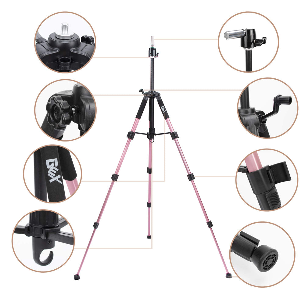 GEX aluminum tripod frame delivers lightweight durability for professional or home use.