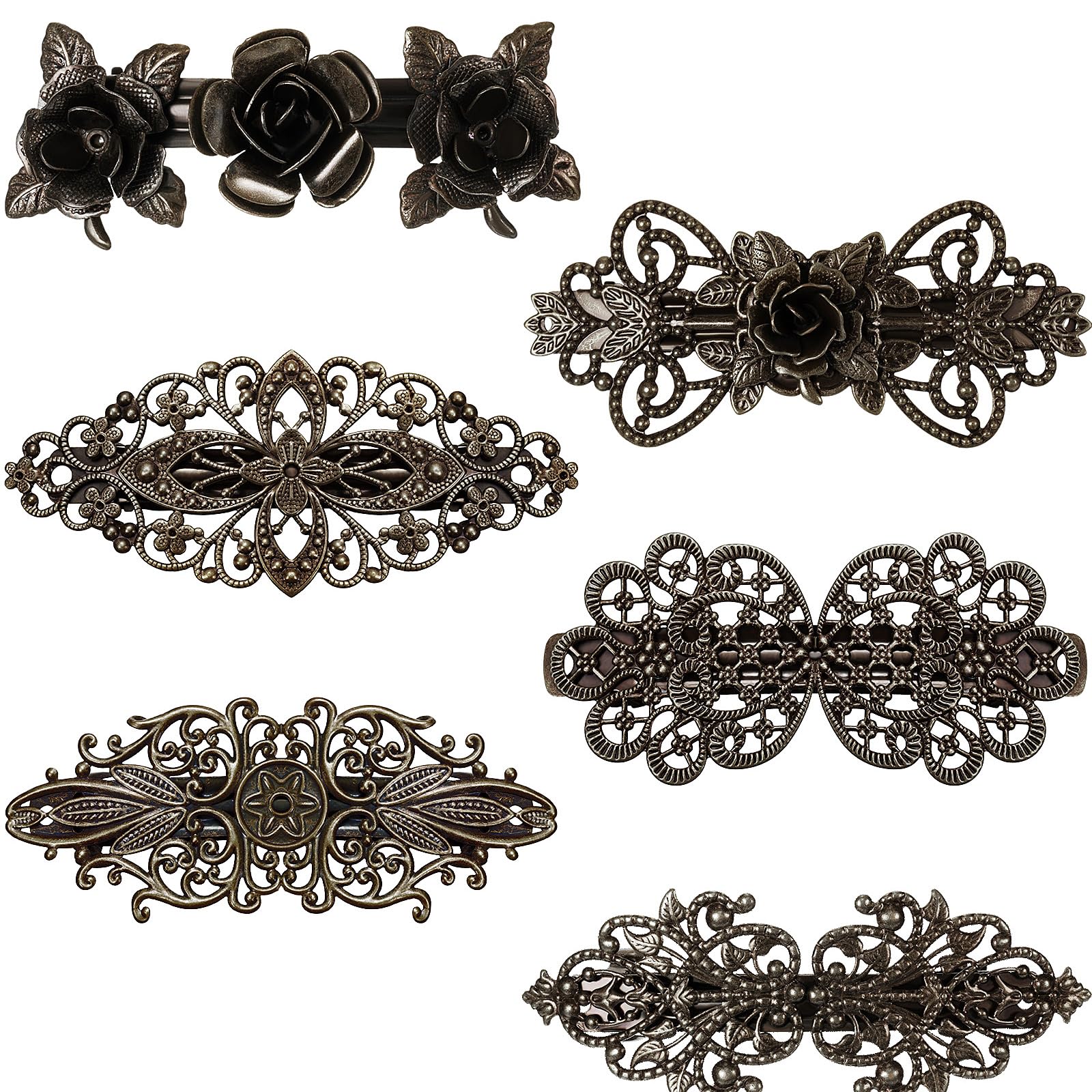 Geyoga vintage bronze hollow carving flower barrette for elegant half-up styling