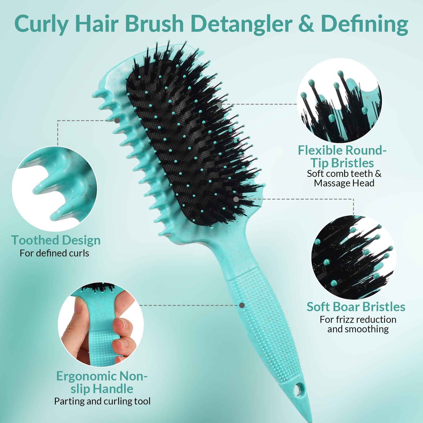 GFDCK Curl Defining Brush bristle layout aids smooth detangling