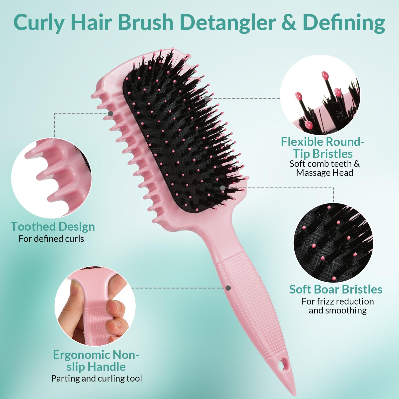 GFDCK Curl Defining Brush with strategically positioned bristles for smoother detangling.